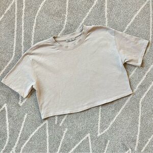 Zara Tan Cropped French Terry Tshirt